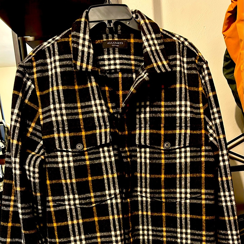 All Saints Black and White Lightweight Shirt Jacket